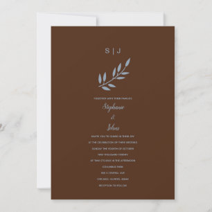Dusty Blue Leaf Monogram Terracotta Wedding 2024 Invitation