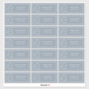 Dusty Blue Leafy Crest Monogram Guest Address