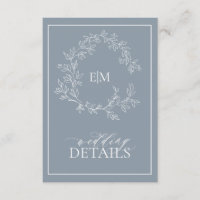 Dusty Blue Leafy Crest Monogram Wedding Details