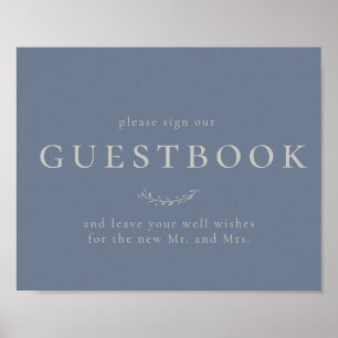 Dusty Blue Leaves and Berries Guestbook Sign
