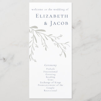 Dusty Blue Leaves and Berries Wedding Program