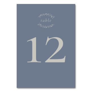 Dusty Blue Leaves and Berries Wedding Table Number