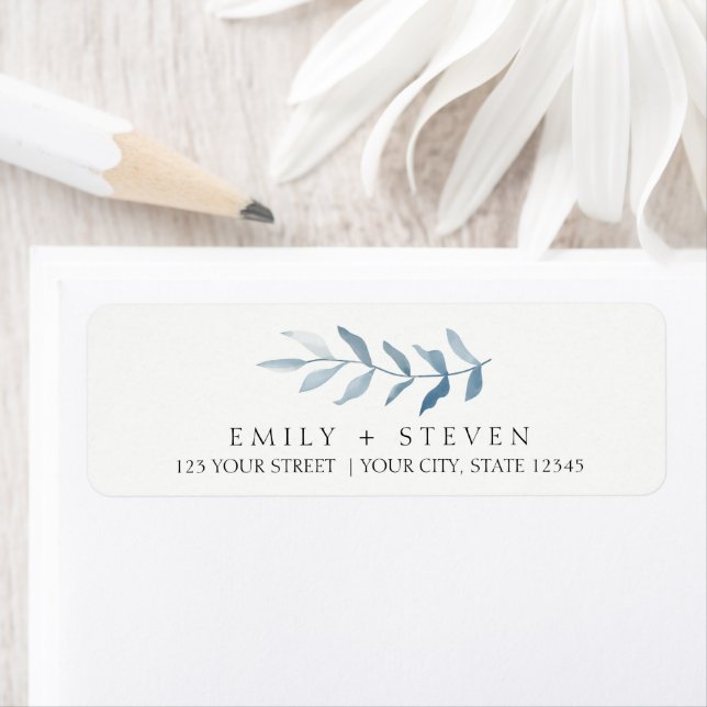 dusty blue leaves wedding label return address label (Insitu)