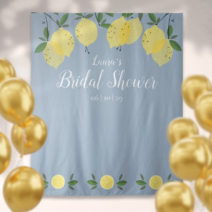 Dusty Blue Lemons Bridal Shower Photo Backdrop Tapestry