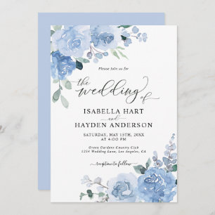 Dusty Blue Light Baby Blue Floral Flowers Wedding Invitation