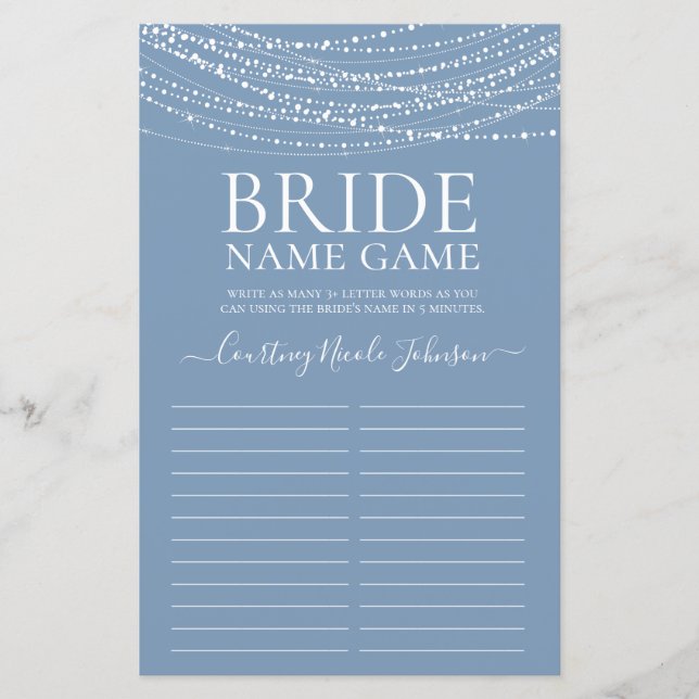 Dusty Blue Lights Bridal Shower Game (Front)