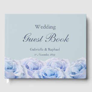 Dusty Blue Lilac Roses Pastel Floral Wedding Guest Book