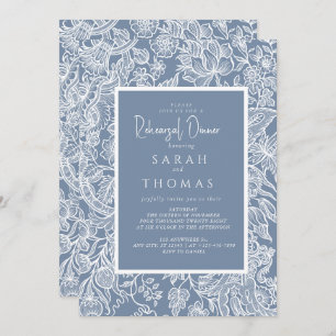 Dusty Blue Line Art Wildflowers  Invitation