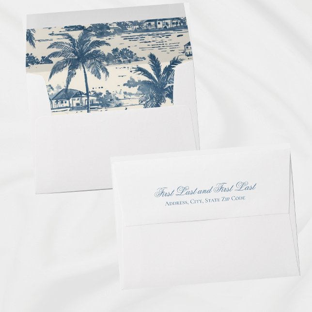 Dusty Blue Lined Envelope with Coastal Design (Add a touch of elegance to your wedding stationery with this lined envelope!)