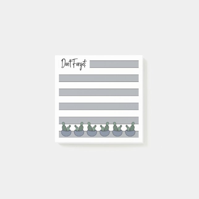 Dusty Blue | Lined | Potted Cacti -  Post-it Notes (Front)