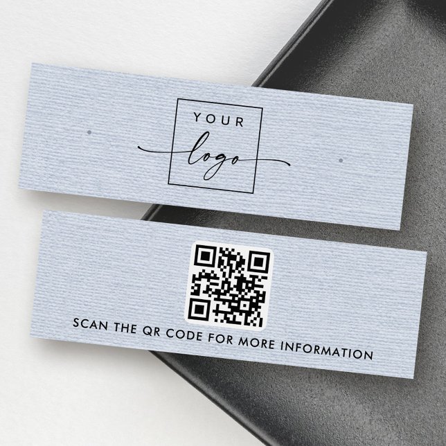 Dusty blue linen logo QR stud earring display card (Dusty blue linen logo QR stud earring display card)