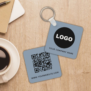 Dusty Blue Logo QR Code Salon Promotional Key Ring