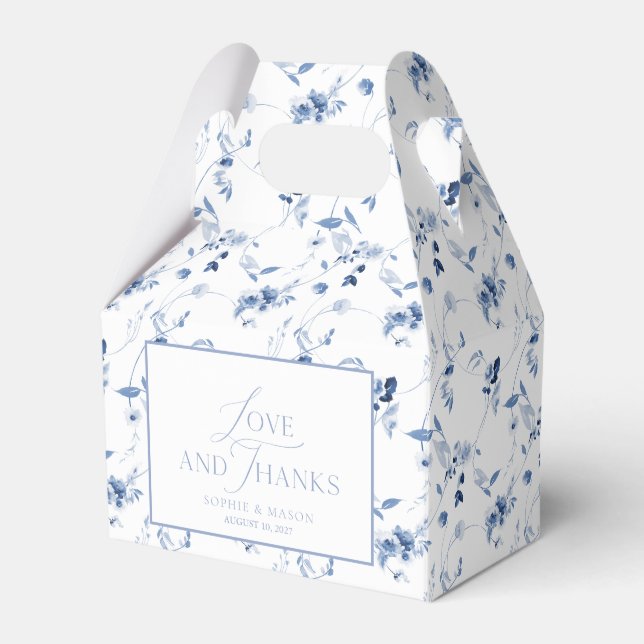 Dusty Blue “Love and Thanks” Wedding Favour Box (Front Side)