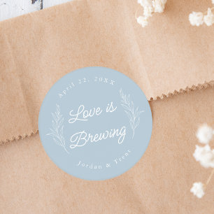 Dusty Blue Love is Brewing Coffee Favour Sticker