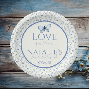 Dusty Blue Love Is In Bloom Floral Bridal Shower Paper Plate