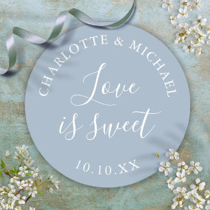 Dusty Blue Love Is Sweet Wedding Favour  Classic Round Sticker