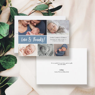 Dusty Blue Love & Thanks Multi Photos Baby Shower  Thank You Card