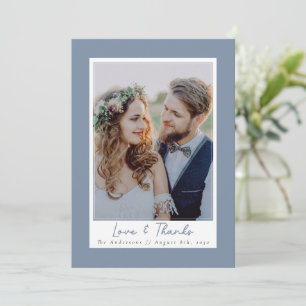 Dusty Blue Love & Thanks Photo Wedding Thank You Card