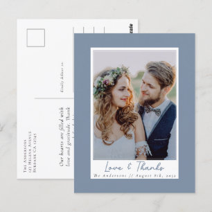 Dusty Blue Love & Thanks Photo Wedding Thank You Postcard