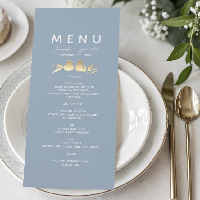 Dusty Blue Lovebirds Wedding Menu (Creator Uploaded)