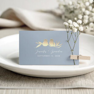 Dusty Blue Lovebirds Wedding Place Card