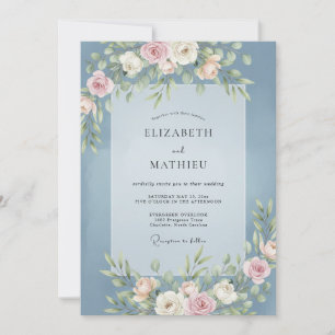 Dusty Blue Lush Meadow Wedding Invitation