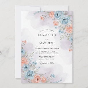 Dusty Blue Lyrical Watercolor Wedding Invitation
