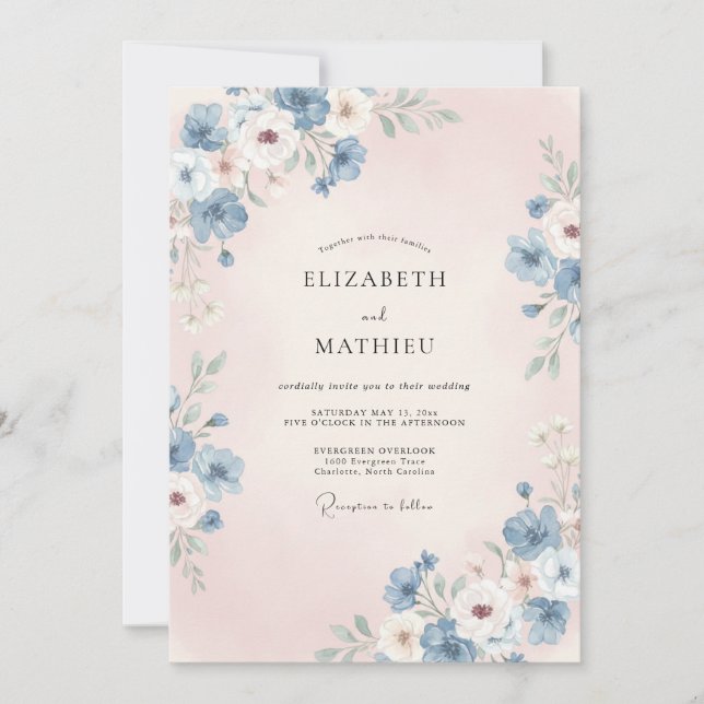 Dusty Blue Magnificent Spring Wedding Invitation (Front)