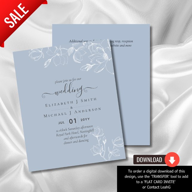 Dusty Blue Magnolia BUDGET Wedding Invitation Flyer (Creator Uploaded)