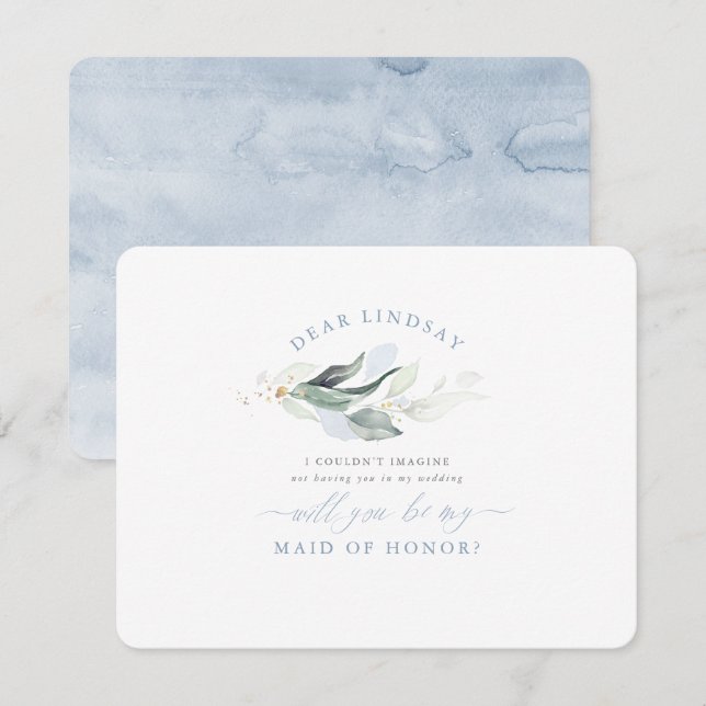 Dusty Blue Maid of Honour Bridesmaid Proposal Invitation (Front/Back)