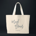 Dusty Blue Maid Of Honour Lettering Script Large Tote Bag<br><div class="desc">Trendy chic,  dusty blue Maid of Honour lettering script,  personalised tote bag. Design features single template text line for name in matching dusty blue.</div>