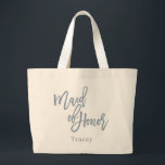Dusty Blue Maid Of Honour Lettering Script Large Tote Bag<br><div class="desc">Trendy chic,  dusty blue Maid of Honour lettering script,  personalised tote bag. Design features single template text line for name in matching dusty blue.</div>