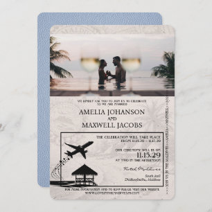 Dusty Blue Maldives Passport Wedding Invitation