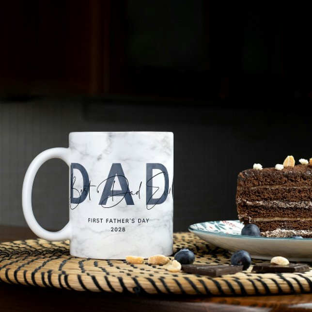 Dusty Blue Marble Best Dad Ever Photo Fathers Day Coffee Mug (Easily personalize this Best Dad Ever Mug design your your photo and text for special gift!)