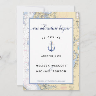 Dusty Blue Maryland Nautical Chart Anchor Wedding Save The Date