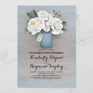Dusty Blue Mason Jar Rustic Engagement Party Invitation
