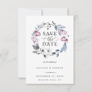 Dusty Blue Mauve Botanical Save The Date Announcement