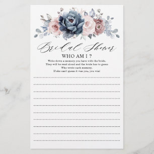Dusty Blue Mauve Bridal Shower Who Am I Game