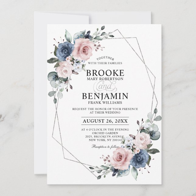 Dusty Blue Mauve Eucalyptus Geometric Wedding Invi Invitation (Front)