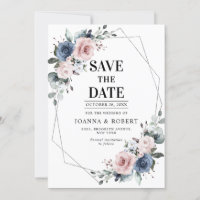 Dusty Blue Mauve Eucalyptus Geometric Wedding Save