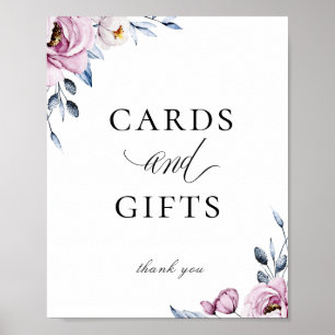 Dusty Blue Mauve Floral Cards Gifts Sign