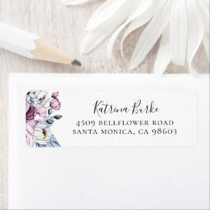 Dusty Blue Mauve Floral Return Address Label