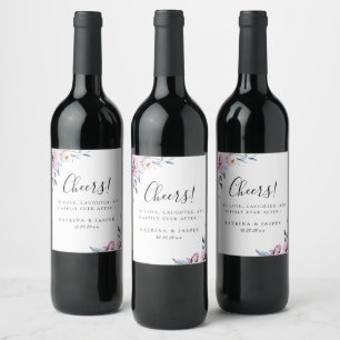 Dusty Blue Mauve Floral Wedding Wine Label