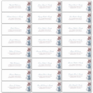 Dusty Blue Mauve Flowers Guest Names Address Label