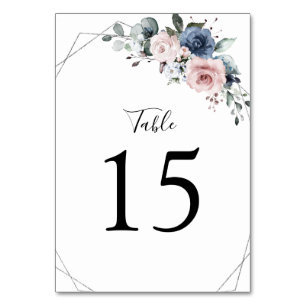 Dusty Blue Mauve Greenery Floral Geometric Table N Number