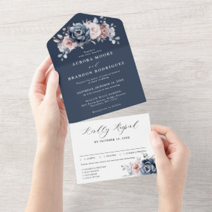 Dusty Blue Mauve Rose Pink Slate Floral Wedding A All In One Invitation