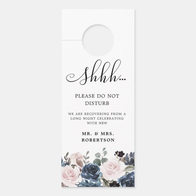 Dusty Blue Mauve Rose Pink Slate Floral Wedding  Door Hanger (Front)