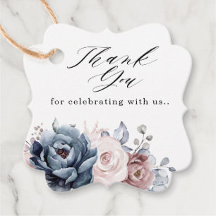 Dusty Blue Mauve Rose Pink Slate Floral Wedding  Favour Tags
