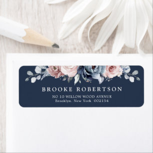 Dusty Blue Mauve Rose Pink Slate Floral Wedding  L Return Address Label