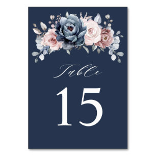 Dusty Blue Mauve Rose Pink Slate Floral Wedding  T Table Number